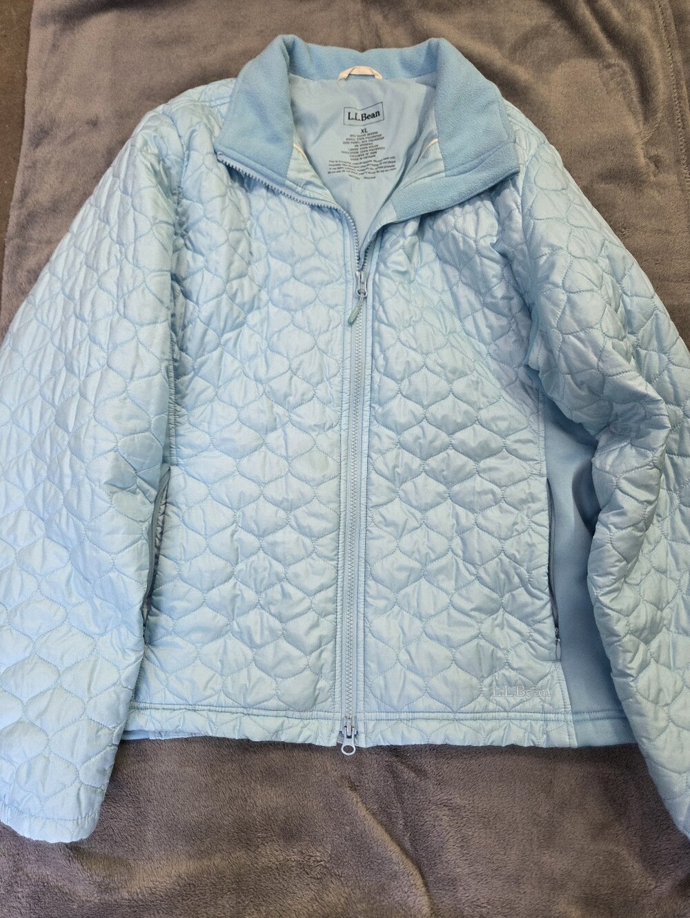 L.L. Bean Light Powder Blue Quilted Full-Zip Jacket XL Stretch Panels
